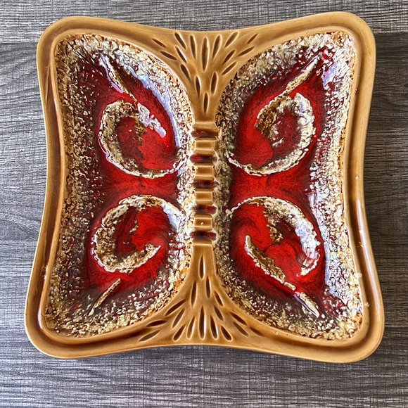 Vintage Mid Century 70’s Ashtray Browns & Red Drip Glasé - Picture 9 of 9